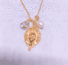 Nino Face with Pearl and cz pendant necklace, Brass 22k gold plated, Handmade jewelry